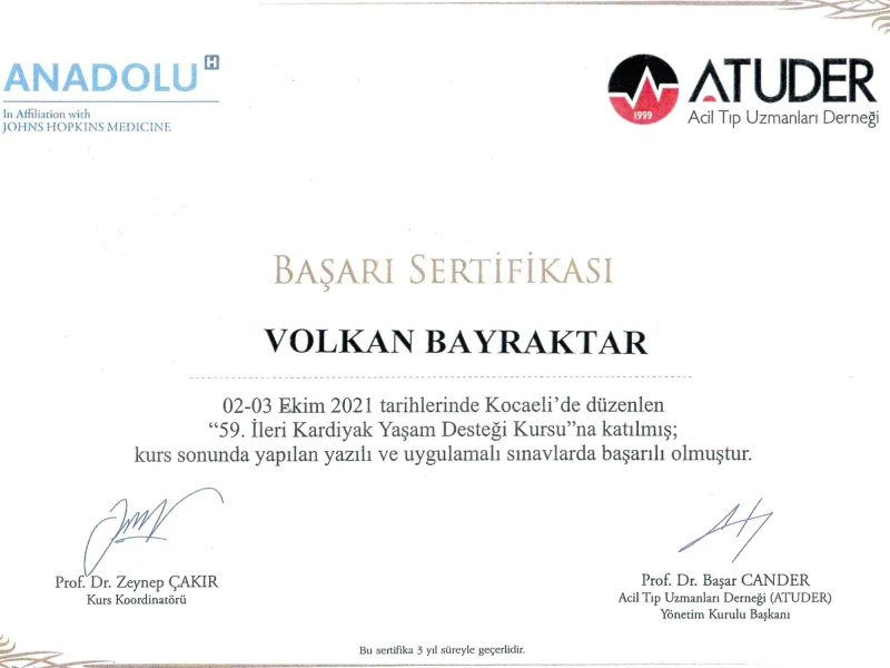 İleri Kardiyak Yaşam Desteği — ATUDER · Başarı Sertifikası