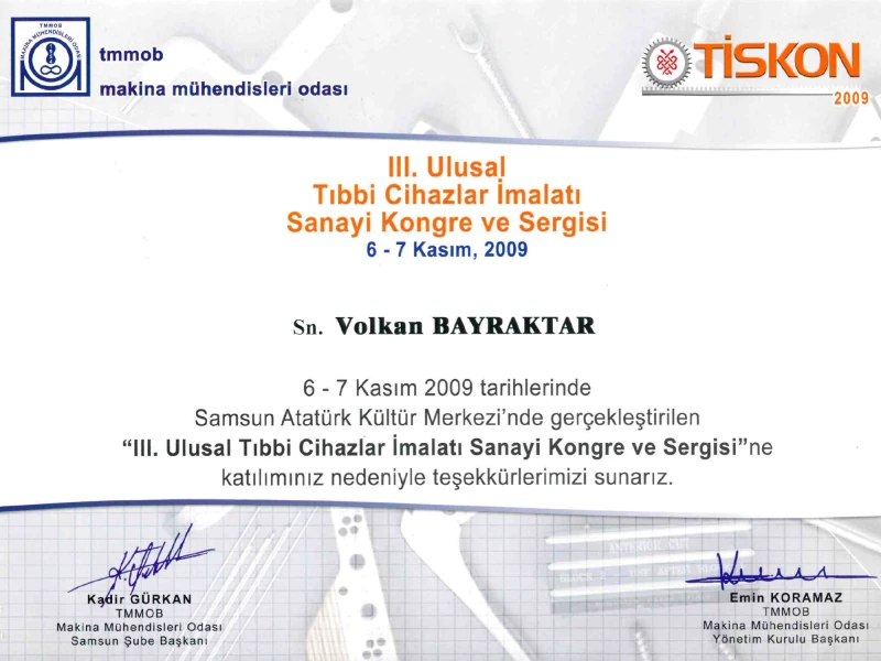TİSKON Katılım Belgesi — TMMOB Makina Mühendisleri Odası