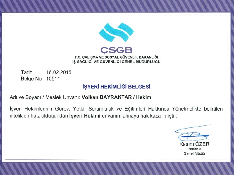 İşyeri Hekimliği Belgesi — Çalışma ve Sosyal Güvenlik Bakanlığı